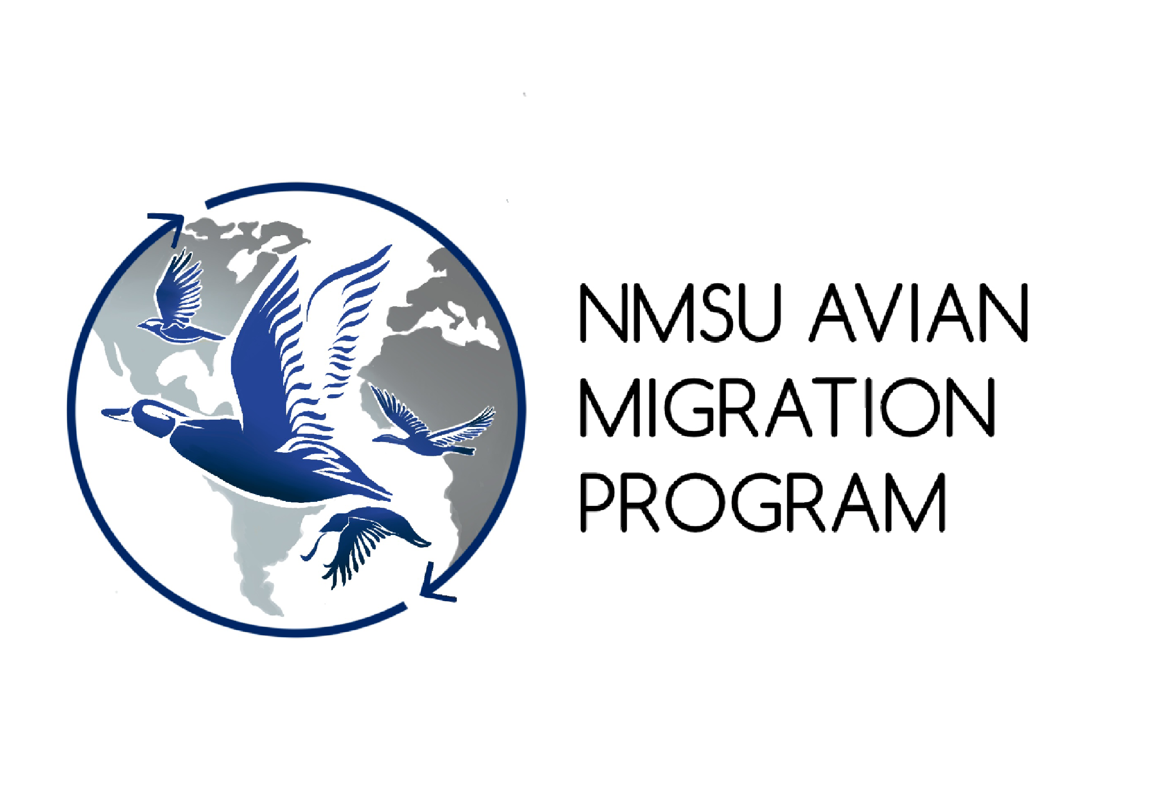 Aviation Migration Logo - Various birds above the Earth encircled by two curved arrows 